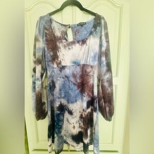 Chic Long Sleeve Tie-Dye Dress